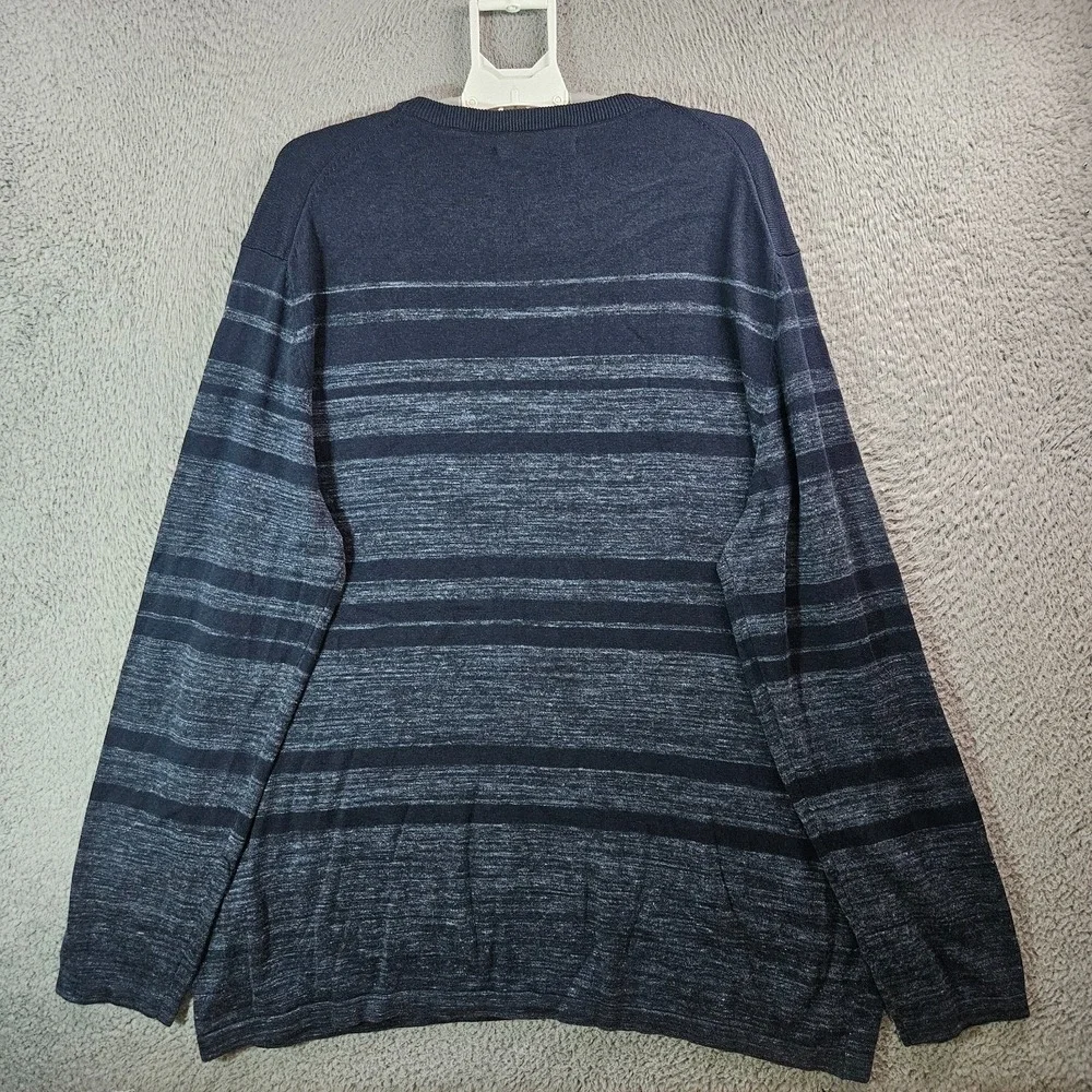 $99 NEW Perry Ellis Sweater Men 3XLT Tall Knit‎ Navy Gray Striped Cotton Blend